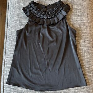 Chic Black Ruffled Sleeveless Blouse by Maria Vazquez Sz Medium